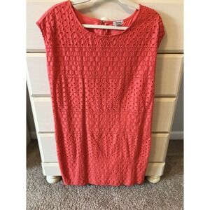 Fairy Grandma Garden Embroidered Red Coral Shift Dress Women's Size Medium